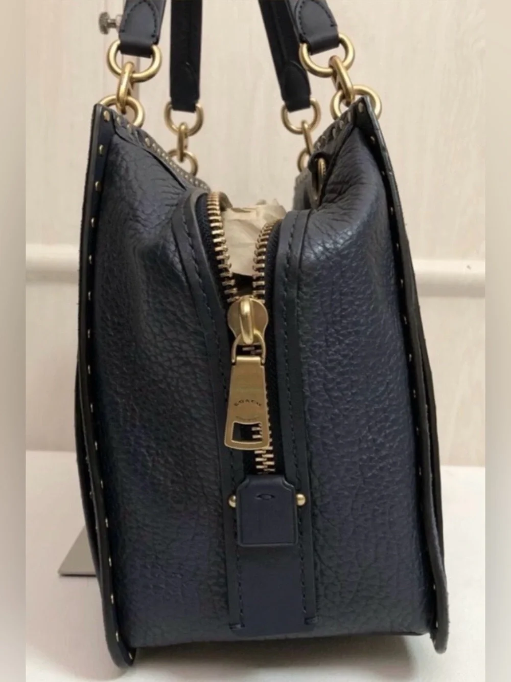 COACH Navy Blue Pebble Leather Gold Stud Dreamer and Wallet Set - Picture 12 of 16